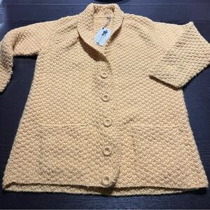 Vintage Golden Yellow Textured Button-Front Cardigan Sweater